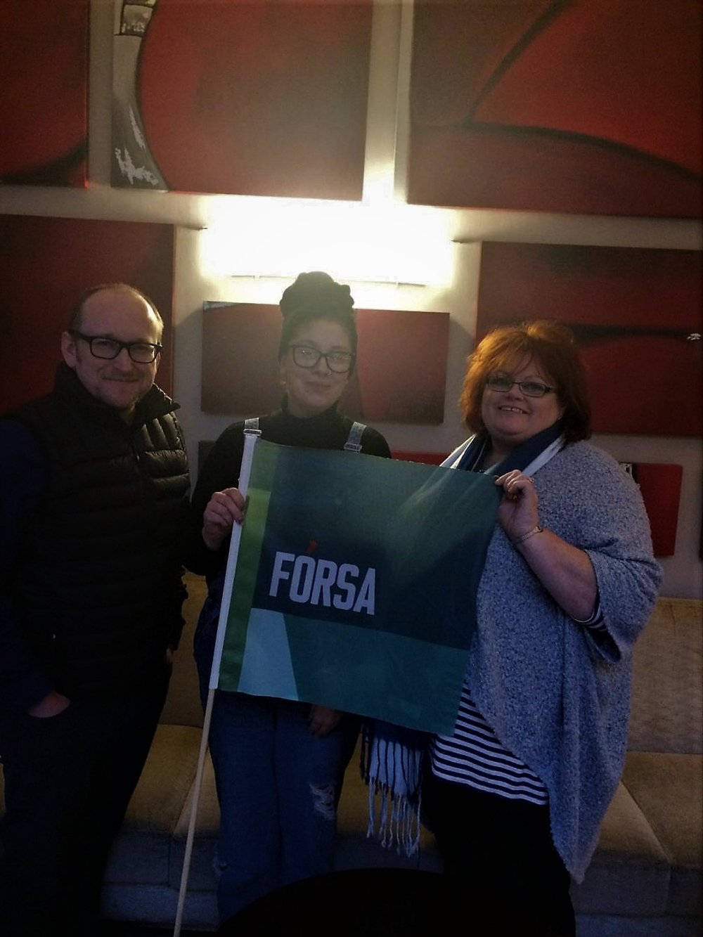 Fórsa offical Ryan McKinney pictured with Rachel Elliot and Margaret Coughlan of the Wicklow Health & Welfare branch.