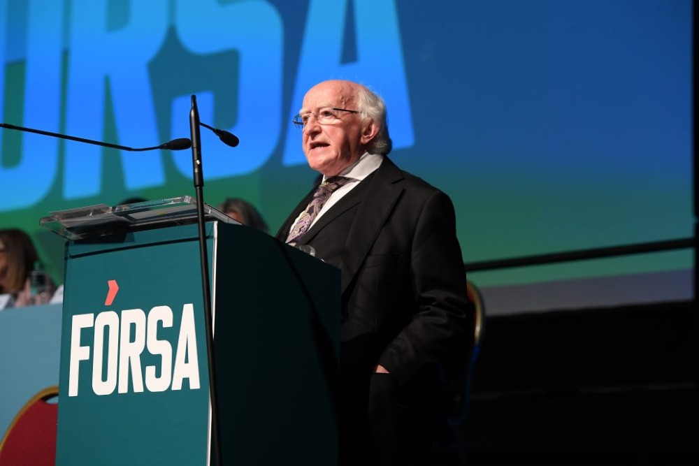 The President said Fórsa had a crucial role to play in “helping to bring about a vision of a fairer society and economy, one that promotes decency in the labour market."