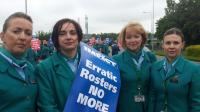 Cabin crew on the picket line during last year's one day strike.