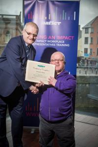 Gerry Gilroy (right) graduated from the IMPACT member activist training programme in February 2017. Gerry is pictured with IMPACT president and Sligo branch colleague Pat Fallon.