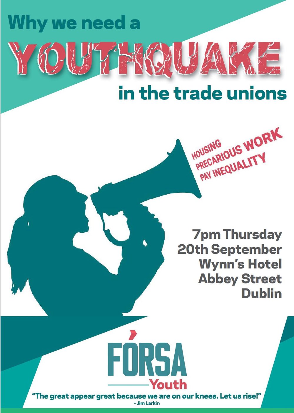 The event will include a variety of speakers to discuss issues pertinent to younger workers. Precarious work, pay inequality and the housing crises are just some of the topics up for discussion. 