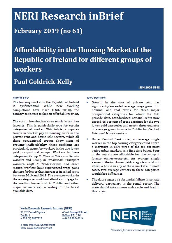 The report says the Irish housing market is “dysfunctional” and that significant sectors of the population find it difficult to afford accommodation, particularly around Dublin.