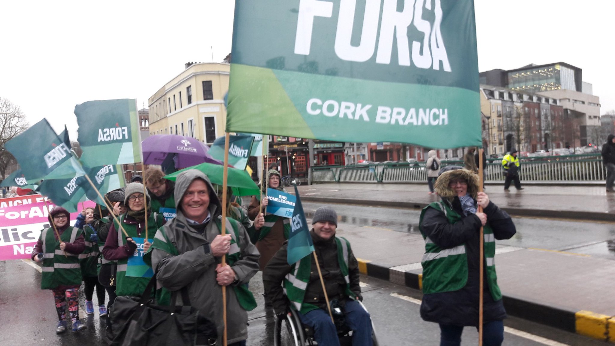 Members of Fórsa's Cork branch taking part in the protest of the housing and homelessness crisis. 