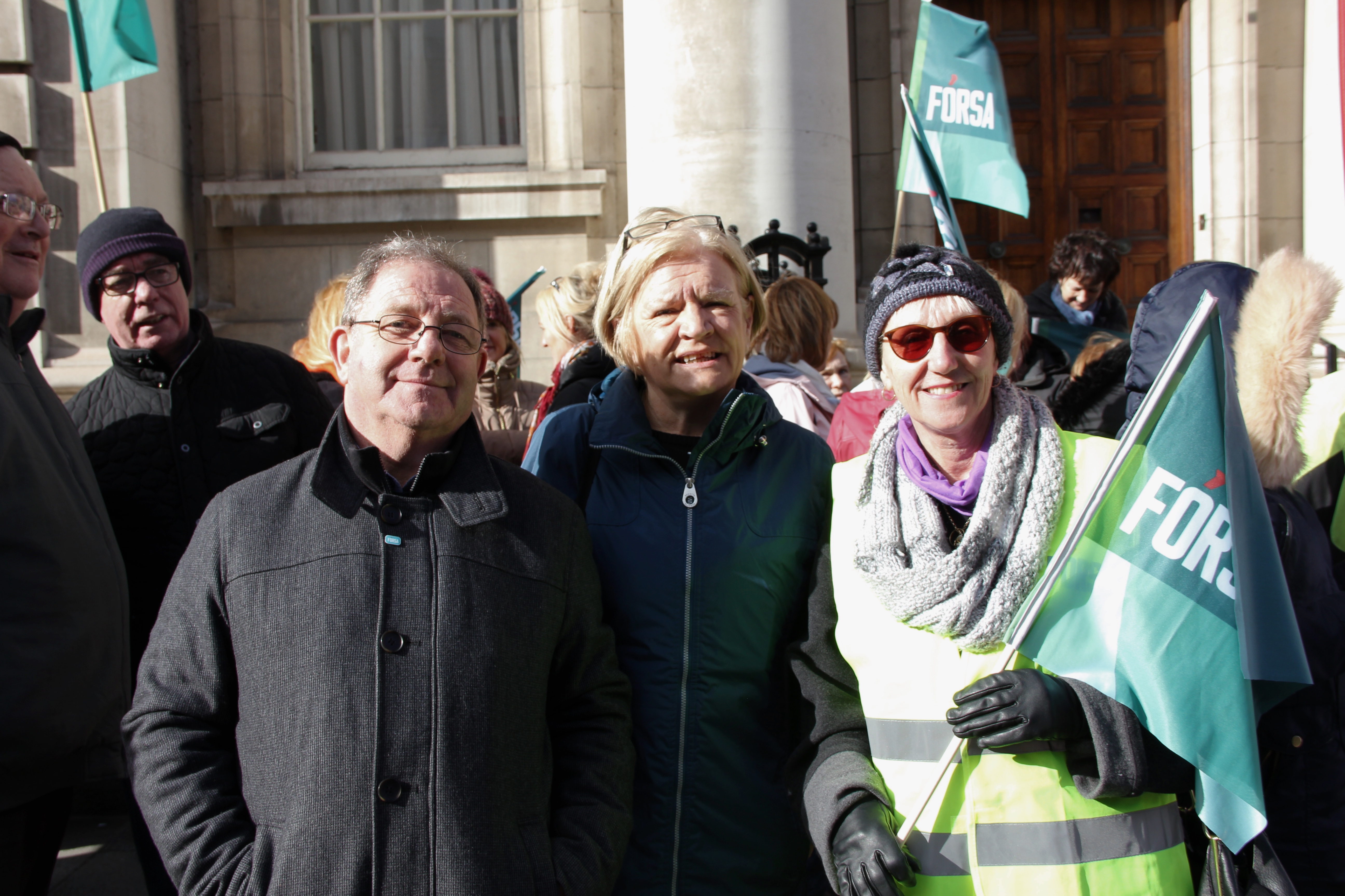 Paddy Quinn, Angela Kirk and Carmel Kehoe at the rally last February.