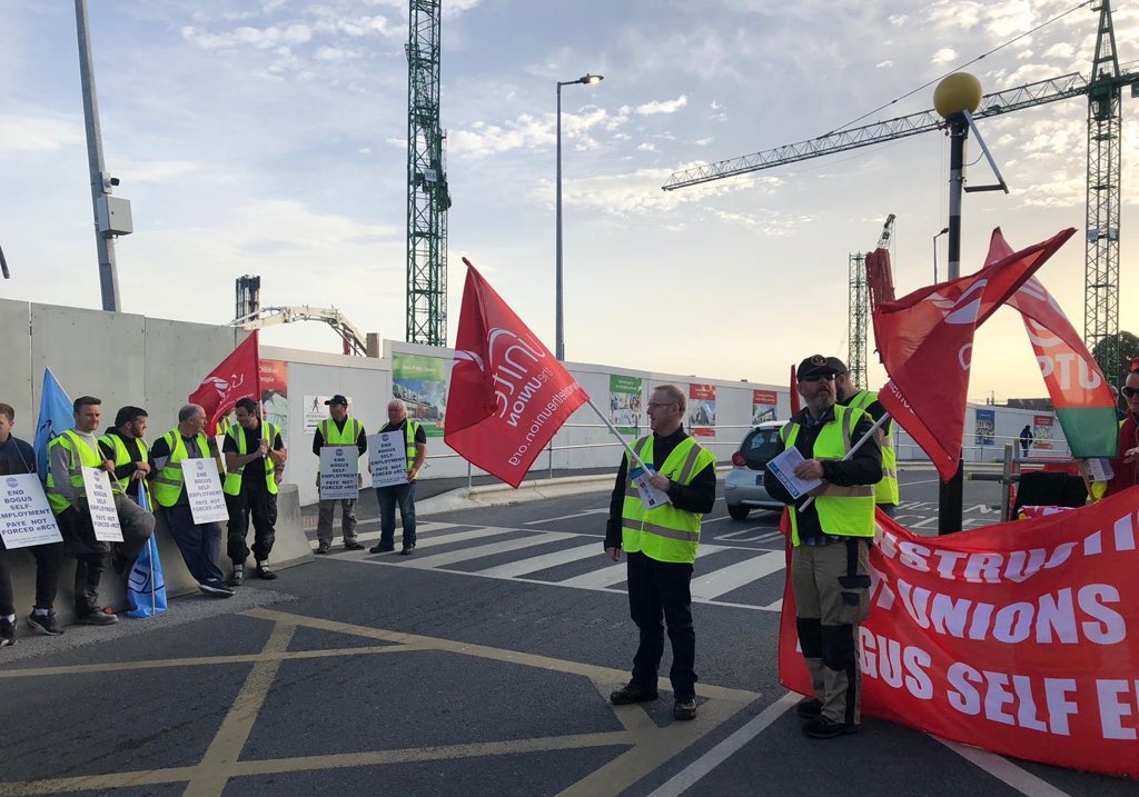 The ICTU construction committee protesting against the rampant misclassification of workers as self-employed at the site of The National Children's Hospital.