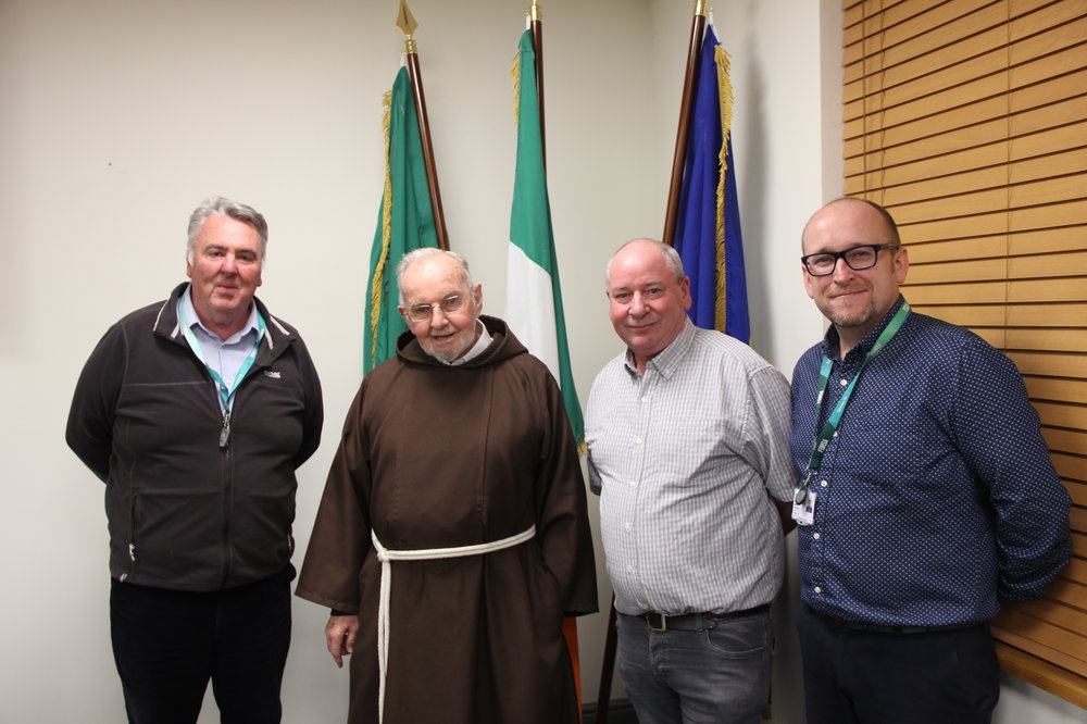 Pictured L-R: Michael Davis, branch Vice-Chair; Brother Kevin Crowley; Tony Stafford, branch executive; Ryan McKinney, Fórsa Assistant General Secretary