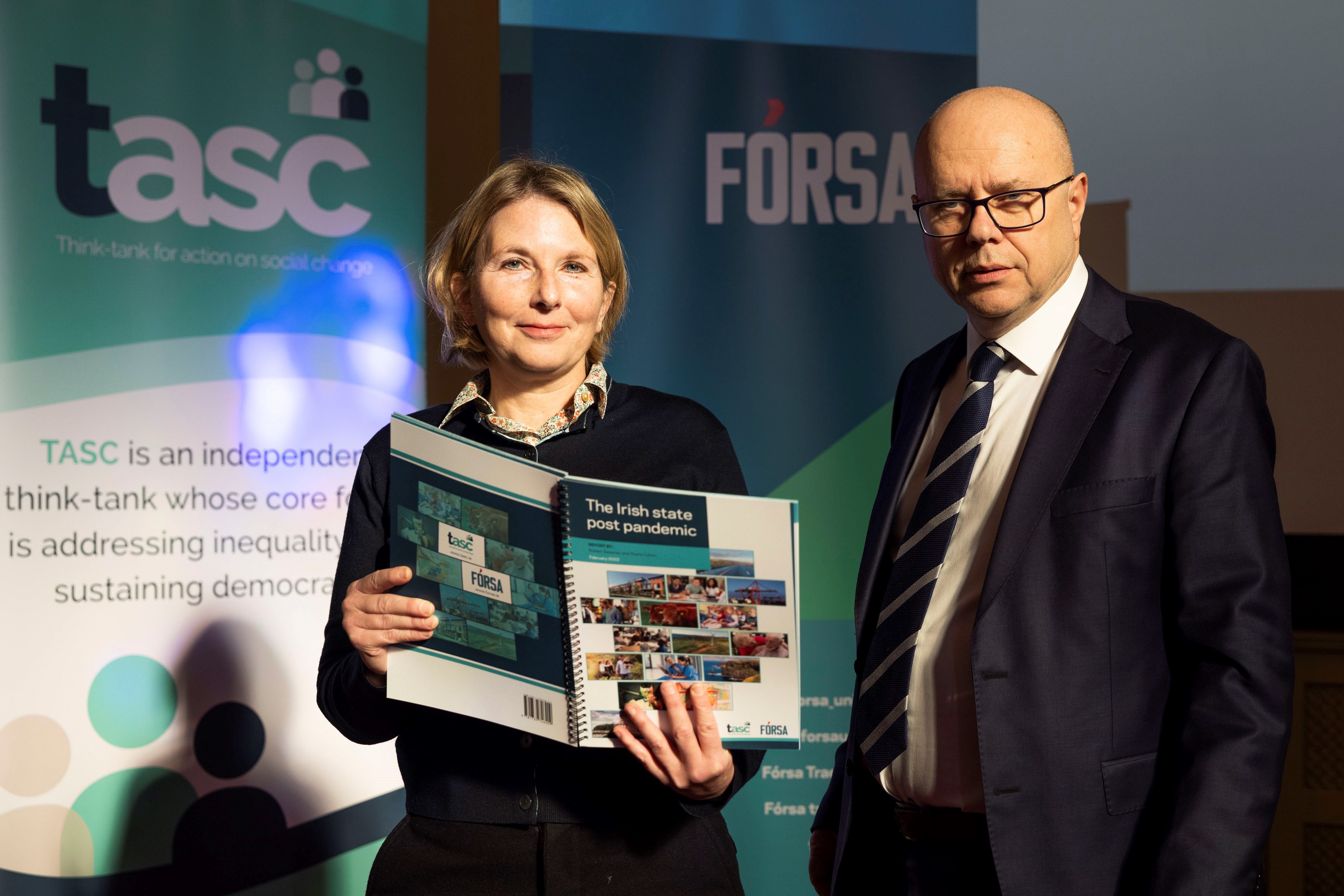 Director at TASC Dr Shana Cohen and Fórsa General Secretary Kevin Callinan at the launch of the report last week.