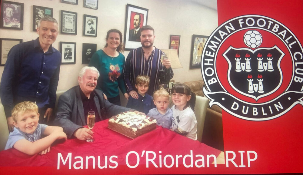 Tributes to Manus O'Rirordain included a minute's silence observed by Bohs FC at Oriel Park on Monday night.
