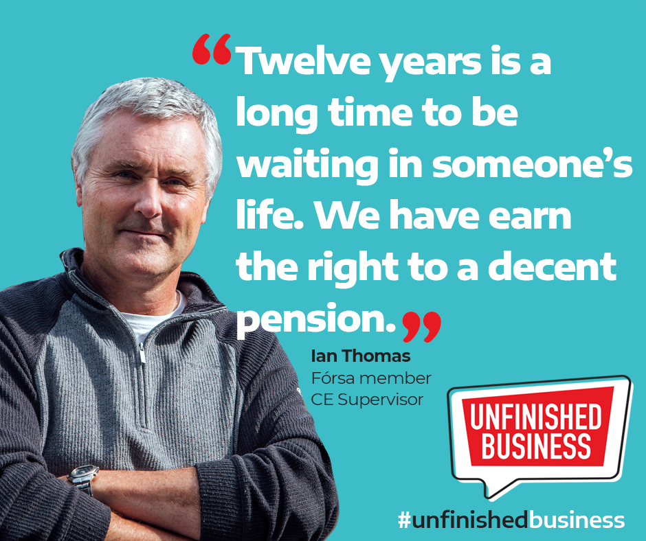 Expressing his frustration of over the decade long wait, Chair of Fórsa’s CE Supervisor branch, Ian Thomas, said the work they do is not properly valued or treated with the deserved respect.  