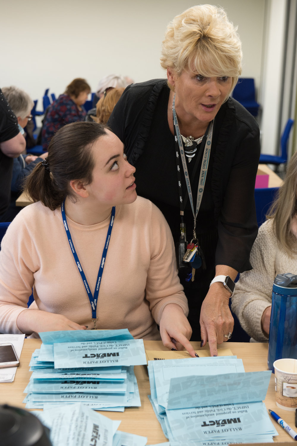 Stella (pictured right) with organiser Grace Williams at the Fórsa ballot count last November. Stella (pictured right) with organiser Grace Williams at the Fórsa ballot count last November.
