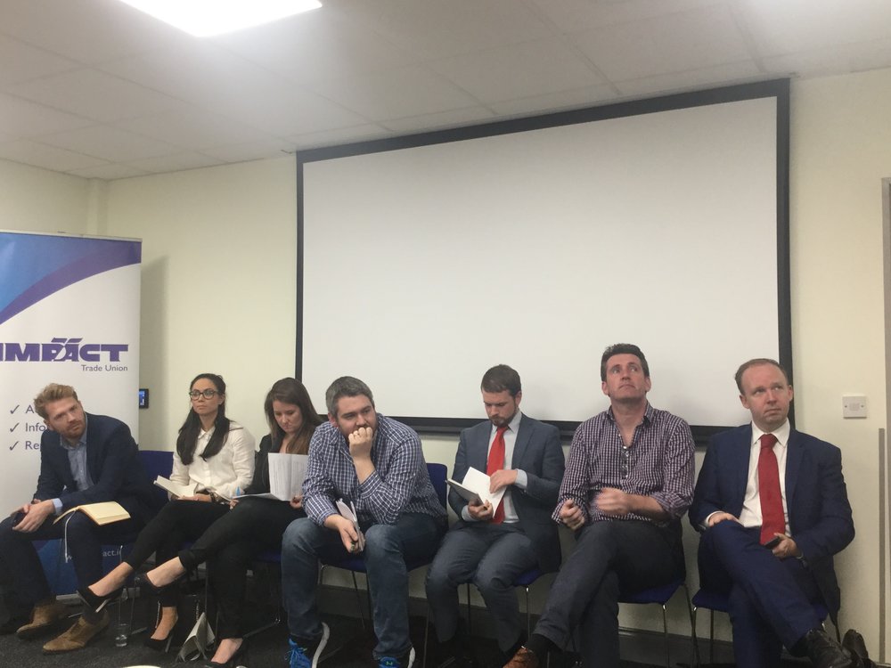 The panel of speakers at IMPACT's cost of living for young workers' event was attended by speakers from all major political parties