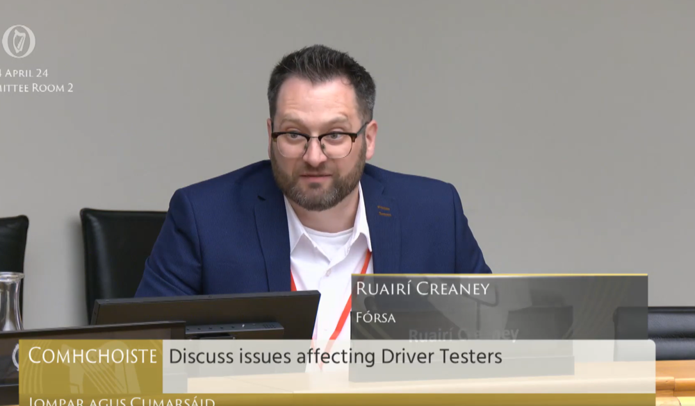 Fórsa official Ruairí Creaney told the committee about the experience of precarious working conditions for some driver testers at the RSA.