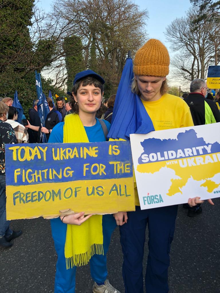 Ciara and John Lee at yesterday's rally at the Russian embassy on Orwell Road in Dublin.