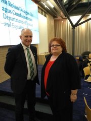 Chair of ICTU's women's committee Margaret Coghlan (Fórsa) with Minister David Stanton, after a meeting of the National Strategy for Women and Girls committee. Chair of ICTU's women's committee Margaret Coghlan (Fórsa) with Minister David Stanton, after a meeting of the National Strategy for Women and Girls committee.